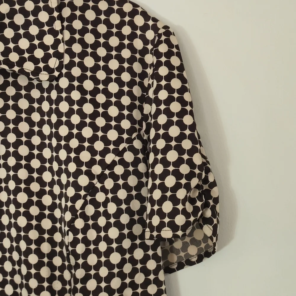 Rickis Size 16 Geometric Mod Print Brown Cream Button Down Blouse Short Sleeve 9 - Picture 4 of 13